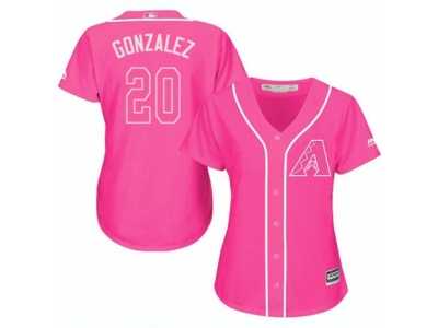 Women's Majestic Arizona Diamondbacks #20 Luis Gonzalez Replica Pink Fashion MLB Jersey