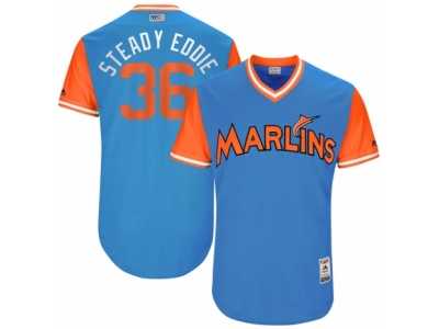Men's 2017 Little League World Series Marlins #36 Edinson Volquez Steady Eddie Blue Jersey