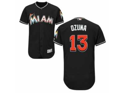 Men's Majestic Miami Marlins #13 Marcell Ozuna Black Flexbase Authentic Collection MLB Jersey