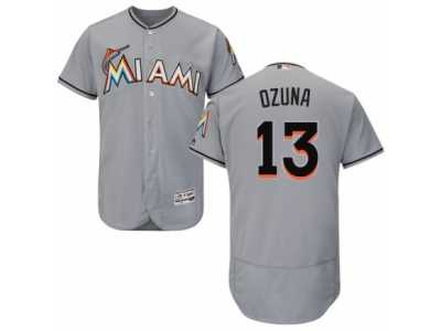 Men's Majestic Miami Marlins #13 Marcell Ozuna Grey Flexbase Authentic Collection MLB Jersey
