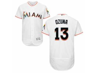Men's Majestic Miami Marlins #13 Marcell Ozuna White Flexbase Authentic Collection MLB Jersey