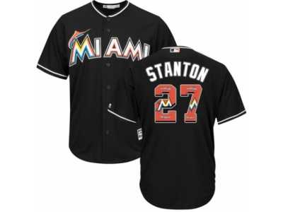 Men's Majestic Miami Marlins #27 Giancarlo Stanton Authentic Black Team Logo Fashion Cool Base MLB Jersey