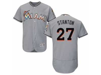 Men's Majestic Miami Marlins #27 Giancarlo Stanton Grey Flexbase Authentic Collection MLB Jersey