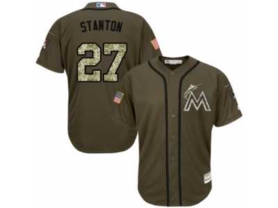 Men's Majestic Miami Marlins #27 Giancarlo Stanton Replica Green Salute to Service MLB Jersey