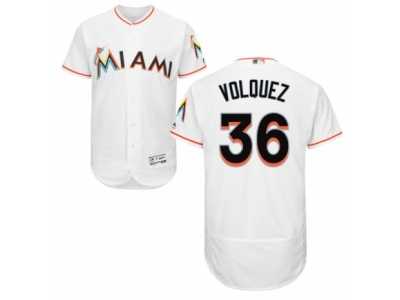Men's Majestic Miami Marlins #36 Edinson Volquez White Flexbase Authentic Collection MLB Jersey