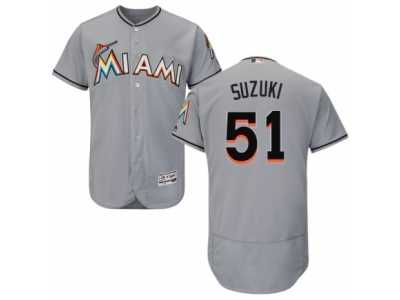 Men's Majestic Miami Marlins #51 Ichiro Suzuki Grey Flexbase Authentic Collection MLB Jersey