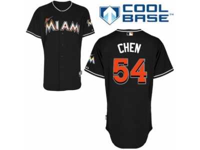 Men's Majestic Miami Marlins #54 Wei-Yin Chen Authentic Black Alternate 2 Cool Base MLB Jersey