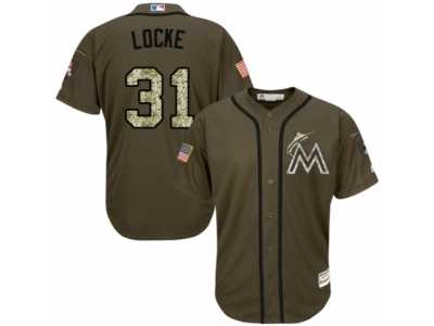 Youth Majestic Miami Marlins #31 Jeff Locke Replica Green Salute to Service MLB Jersey