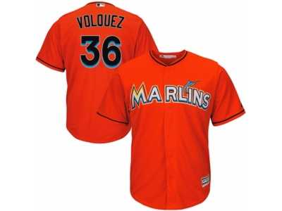 Youth Majestic Miami Marlins #36 Edinson Volquez Replica Orange Alternate 1 Cool Base MLB Jersey
