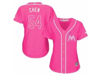Women's Majestic Miami Marlins #54 Wei-Yin Chen Replica Pink Fashion Cool Base MLB Jersey