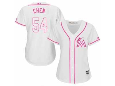 Women's Majestic Miami Marlins #54 Wei-Yin Chen Replica White Fashion Cool Base MLB Jersey