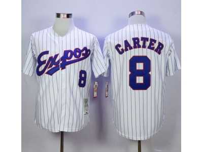 Mitchell And Ness 1982 Montreal Expos #8 Gary Carter White(Black Strip) Throwback Stitched MLB Jersey