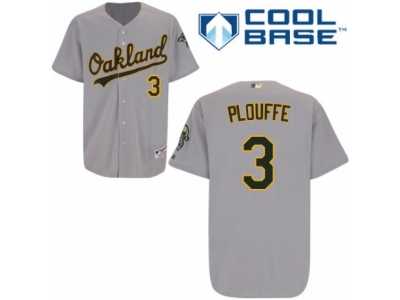 Men's Majestic Oakland Athletics #3 Trevor Plouffe Replica Grey Road Cool Base MLB Jersey