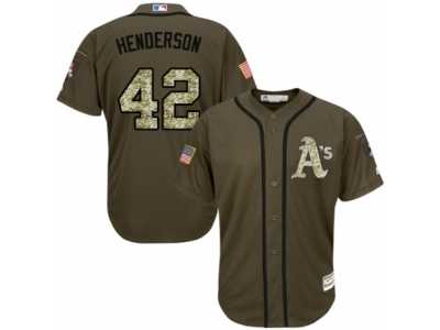 Men's Majestic Oakland Athletics #42 Dave Henderson Authentic Green Salute to Service MLB Jersey