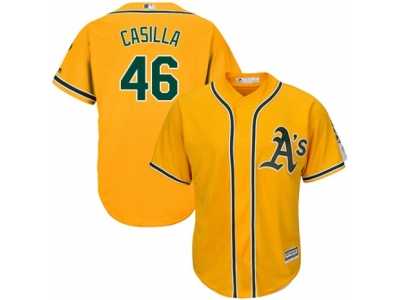 Men's Majestic Oakland Athletics #46 Santiago Casilla Replica Gold Alternate 2 Cool Base MLB Jersey