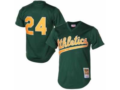 Men's Mitchell and Ness Oakland Athletics #24 Rickey Henderson Authentic Green 1998 Throwback MLB Jersey
