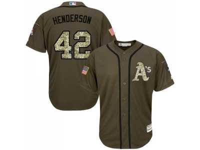 Oakland Athletics #42 Rivkey Henderson Green Salute to Service Stitched Baseball Jersey
