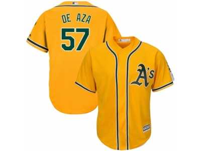 Youth Majestic Oakland Athletics #57 Alejandro De Aza Replica Gold Alternate 2 Cool Base MLB Jersey