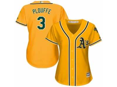 Women's Majestic Oakland Athletics #3 Trevor Plouffe Replica Gold Alternate 2 Cool Base MLB Jersey