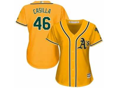 Women's Majestic Oakland Athletics #46 Santiago Casilla Authentic Gold Alternate 2 Cool Base MLB Jersey