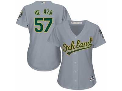 Women's Majestic Oakland Athletics #57 Alejandro De Aza Authentic Grey Road Cool Base MLB Jersey
