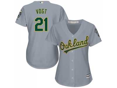Women's Oakland Athletics #21 Stephen Vogt Grey Road Stitched MLB Jersey