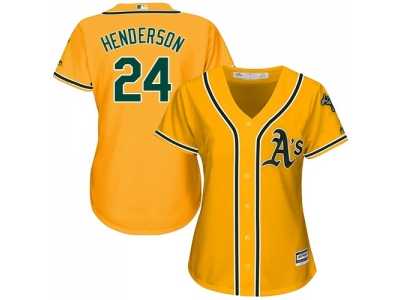 Women's Oakland Athletics #24 Rickey Henderson Gold Alternate Stitched MLB Jersey