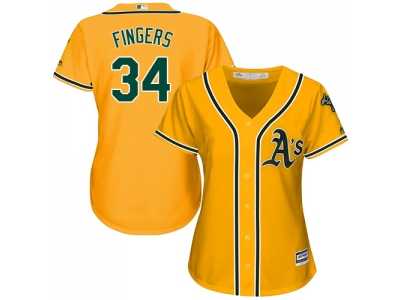 Women's Oakland Athletics #34 Rollie Fingers Gold Alternate Stitched MLB Jersey