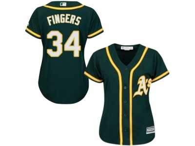 Women's Oakland Athletics #34 Rollie Fingers Green Alternate Stitched MLB Jersey
