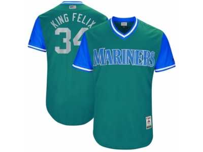 Men's 2017 Little League World Series Mariners #34 Felix Hernandez King Felix Aqua Jersey