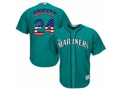 Men's Majestic Seattle Mariners #24 Ken Griffey Authentic Teal Green USA Flag Fashion MLB Jersey
