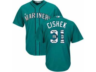 Men\'s Majestic Seattle Mariners #31 Steve Cishek Authentic Teal Green Team Logo Fashion Cool Base MLB Jersey