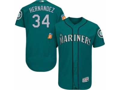 Men's Majestic Seattle Mariners #34 Felix Hernandez Teal Green Flexbase Authentic Collection MLB Jersey