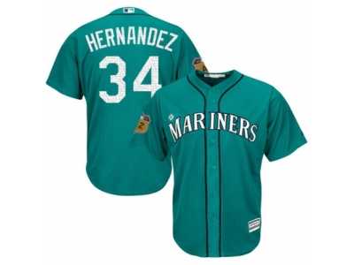 Youth Majestic Seattle Mariners #34 Felix Hernandez Authentic Aqua 2017 Spring Training Cool Base MLB Jersey