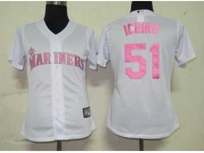 MLB Women Jerseys Seattle Mariners #51 Ichiro White[pink number]