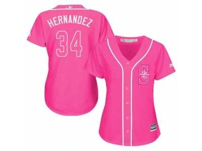 Women's Majestic Seattle Mariners #34 Felix Hernandez Replica Pink Fashion Cool Base MLB Jersey