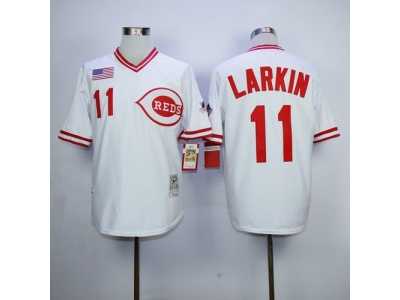 MLB Mitchell And Ness 1990 Cincinnati Reds #11 Barry Larkin White Throwback Stitched Jerseys