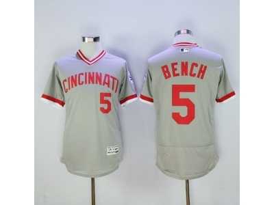 Men Cincinnati Reds #5 Johnny Bench Majestic Grey Flexbase Authentic Cooperstown Player Jersey