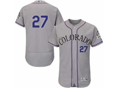 Men's Majestic Colorado Rockies #27 Trevor Story Grey Flexbase Authentic Collection MLB Jersey