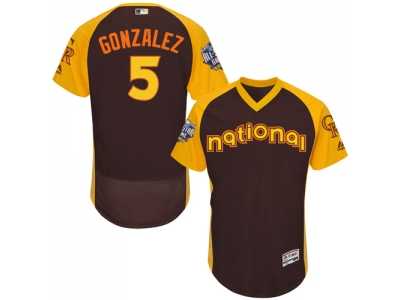 Men's Majestic Colorado Rockies #5 Carlos Gonzalez Brown 2016 All-Star National League BP Authentic Collection Flex Base MLB Jersey