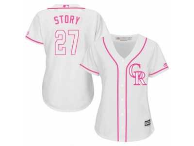 Women's Majestic Colorado Rockies #27 Trevor Story Authentic White Fashion Cool Base MLB Jersey