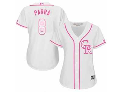 Women's Majestic Colorado Rockies #8 Gerardo Parra Authentic White Fashion Cool Base MLB Jersey
