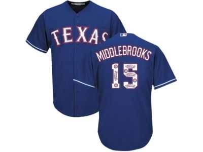 Men's Majestic Texas Rangers #15 Will Middlebrooks Authentic Royal Blue Team Logo Fashion Cool Base MLB Jersey
