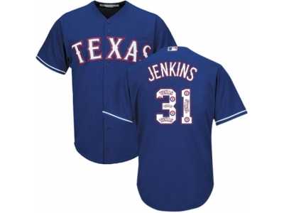 Men's Majestic Texas Rangers #31 Ferguson Jenkins Authentic Royal Blue Team Logo Fashion Cool Base MLB Jersey