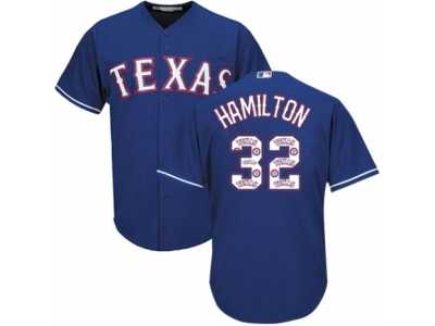 Men's Majestic Texas Rangers #32 Josh Hamilton Authentic Royal Blue Team Logo Fashion Cool Base MLB Jersey