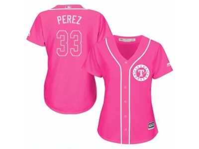 Women's Majestic Texas Rangers #33 Martin Perez Replica Pink Fashion Cool Base MLB Jersey