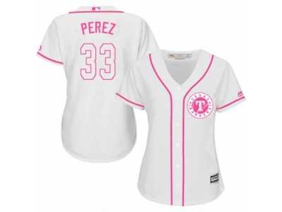 Women's Majestic Texas Rangers #33 Martin Perez Replica White Fashion Cool Base MLB Je