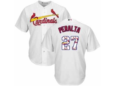 Men's Majestic St. Louis Cardinals #27 Jhonny Peralta Authentic White Team Logo Fashion Cool Base MLB Jersey