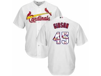 Men's Majestic St. Louis Cardinals #45 Bob Gibson Authentic White Team Logo Fashion Cool Base MLB Jersey