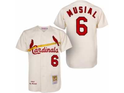 Men's Mitchell and Ness 1963 St. Louis Cardinals #6 Stan Musial Authentic Cream Throwback MLB Jersey